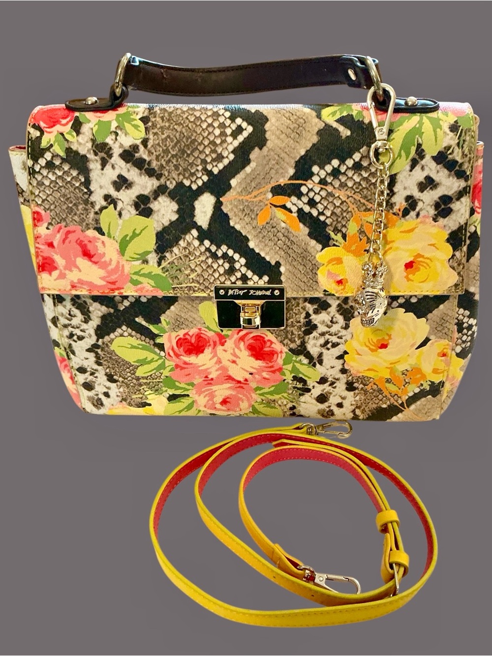 Betsey Johnson ample vibrant Floral& Snake-Print Top Handle Bag in Multicolor